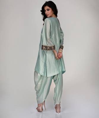 Powder blue embroidered texture silk kurta and dhoti salwar 2