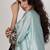 Powder blue embroidered texture silk kurta black dhoti set