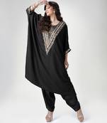 Black embroidered texture silk kaftan set