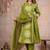 Green cotton cambric printed straight kurti-pant-dupatta set
