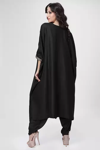 Black embroidered texture silk kaftan set