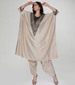 Champagne beige embroidered texture silk kaftan set