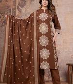 Brown cotton cambric printed straight kurti-pant-dupatta set