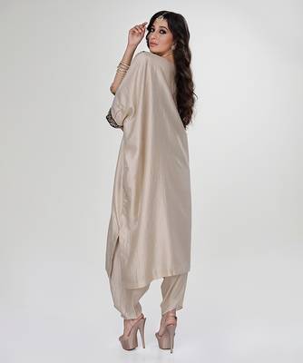 Champagne beige embroidered texture silk kaftan set 3