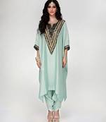 Powder blue embroidered texture silk kaftan set