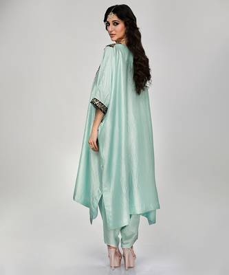 Powder blue embroidered texture silk kaftan set 2