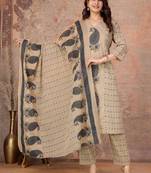 Multicolor cotton straight kurti-pant-dupatta set