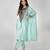 Powder blue embroidered texture silk kaftan set