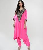 Fuchsia pink embroidered texture silk kaftan set