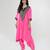 Fuchsia pink embroidered texture silk kaftan set