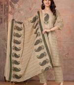 Multicolor cotton straight kurti-pant-dupatta set