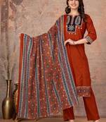Multicolor cotton straight kurti-pant-dupatta set