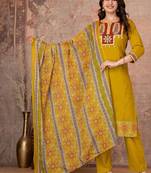 Mustard cotton straight kurti-pant-dupatta set