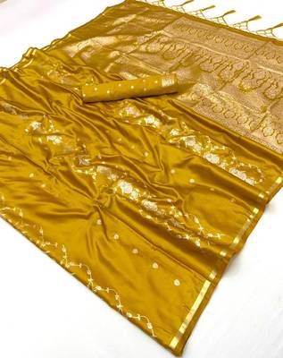 Gold satin handloom weaving silk saree 4