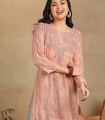 Women peach muqaish work muslin chikankari embroidered short kurtis