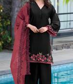 Black and red embroidered satin semi-stitched pakistani salwar suit