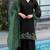 Black and green embroidered satin semi-stitched pakistani salwar suit