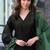 Black and green embroidered satin semi-stitched pakistani salwar suit