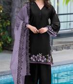 Black and purple embroidered satin semi-stitched pakistani salwar suit