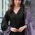Black and purple embroidered satin semi-stitched pakistani salwar suit