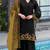 Black and yellow embroidered satin semi-stitched pakistani salwar suit