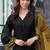 Black and yellow embroidered satin semi-stitched pakistani salwar suit