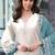 White and sky embroidered satin semi-stitched pakistani salwar suit