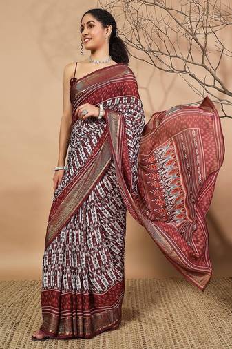 Maroon elegant printed georgette saree with blouse piece
