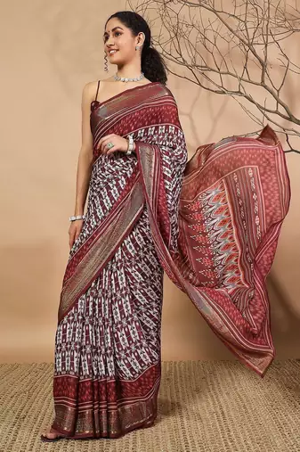 Maroon elegant printed georgette saree with blouse piece