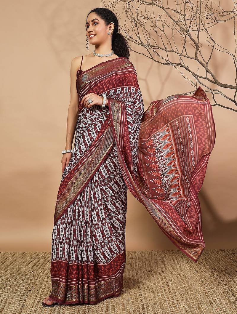 Maroon elegant printed georgette saree with blouse piece