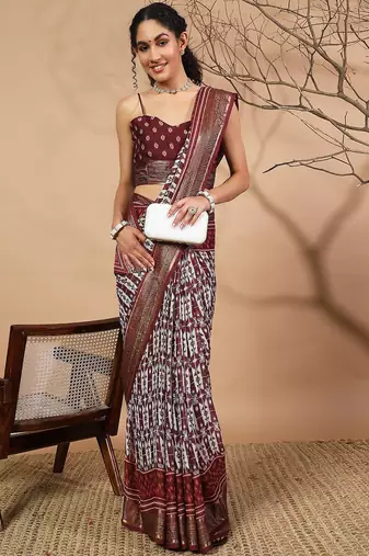 Maroon elegant printed georgette saree with blouse piece
