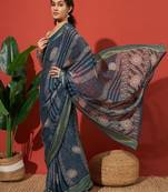 Blue elegant printed georgette saree with blouse piece
