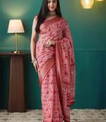 Pink elegant printed georgette saree with blouse piece