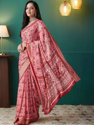 Pink elegant printed georgette saree with blouse piece 2