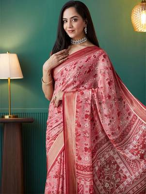 Pink elegant printed georgette saree with blouse piece 5