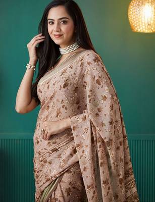 Brown elegant printed georgette saree with blouse piece 2