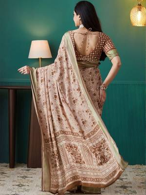 Brown elegant printed georgette saree with blouse piece 3