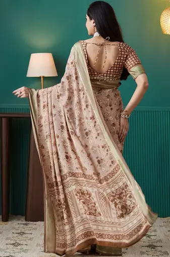 Brown elegant printed georgette saree with blouse piece