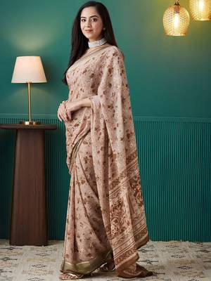 Brown elegant printed georgette saree with blouse piece 4