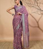 Purple elegant printed georgette saree with blouse piece