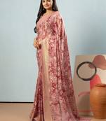 Peach elegant printed georgette saree with blouse piece