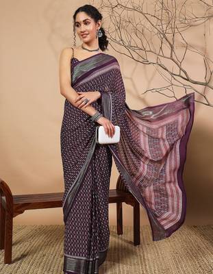 Purple elegant printed georgette saree with blouse piece 1