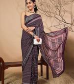 Purple elegant printed georgette saree with blouse piece