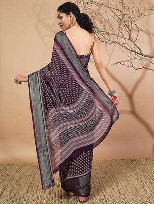 Purple elegant printed georgette saree with blouse piece 2