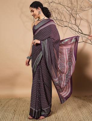 Purple elegant printed georgette saree with blouse piece 3