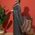 Teal elegant printed georgette saree with blouse piece