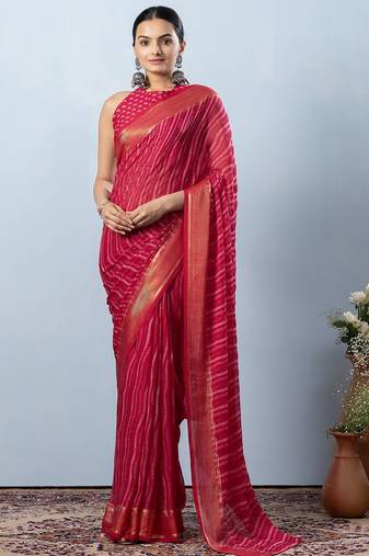 Pink elegant printed georgette saree with blouse piece