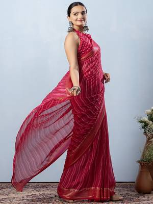 Pink elegant printed georgette saree with blouse piece 2