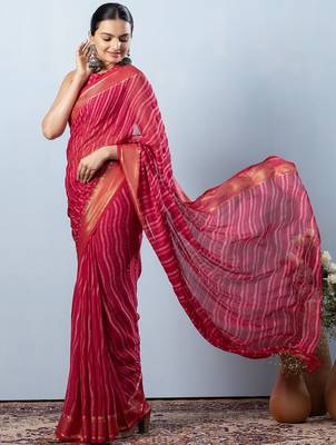 Pink elegant printed georgette saree with blouse piece 3