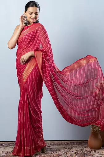 Pink elegant printed georgette saree with blouse piece